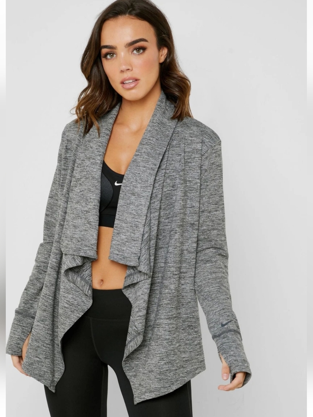 Nike Gray/Green Open-Front Draped Women's Cardigan